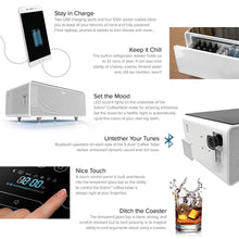 Load image into Gallery viewer, Coffee Table with Refrigerator Drawer Bluetooth Speakers, LED Lights, USB Charging Ports for Tablets, Laptops, or a Cell Phone - Perfect for Parties or Entertaining, White