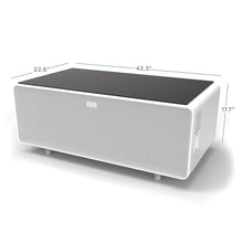 Load image into Gallery viewer, Coffee Table with Refrigerator Drawer Bluetooth Speakers, LED Lights, USB Charging Ports for Tablets, Laptops, or a Cell Phone - Perfect for Parties or Entertaining, White